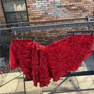 Nancy’s nook burlap Christmas tree skirt red ruffles 60inches VGUC holiday decor